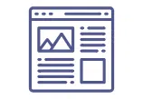 Plateforme Web to Print – Commande en ligne de supports imprimés personnalisés Icône représentant un site web avec image, texte et bouton, symbolisant un portail Web to Print